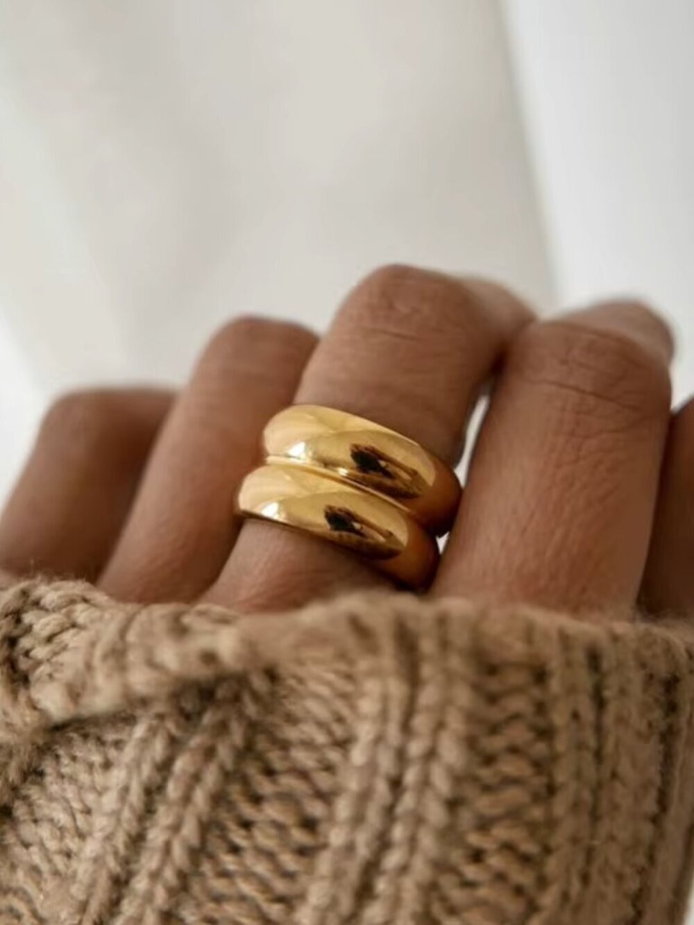 18k Gold Chunky Ring Bold Statement Ring Double Dome Ring Large Gold Ring